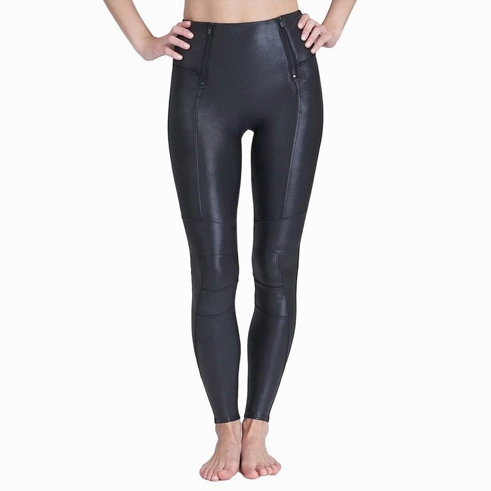 SPANX Hip Zip Faux Leather Black Women's Leggings